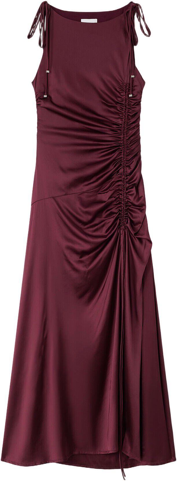 Stretch Satin Gathered Long Dress