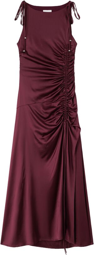 Stretch Satin Gathered Long Dress