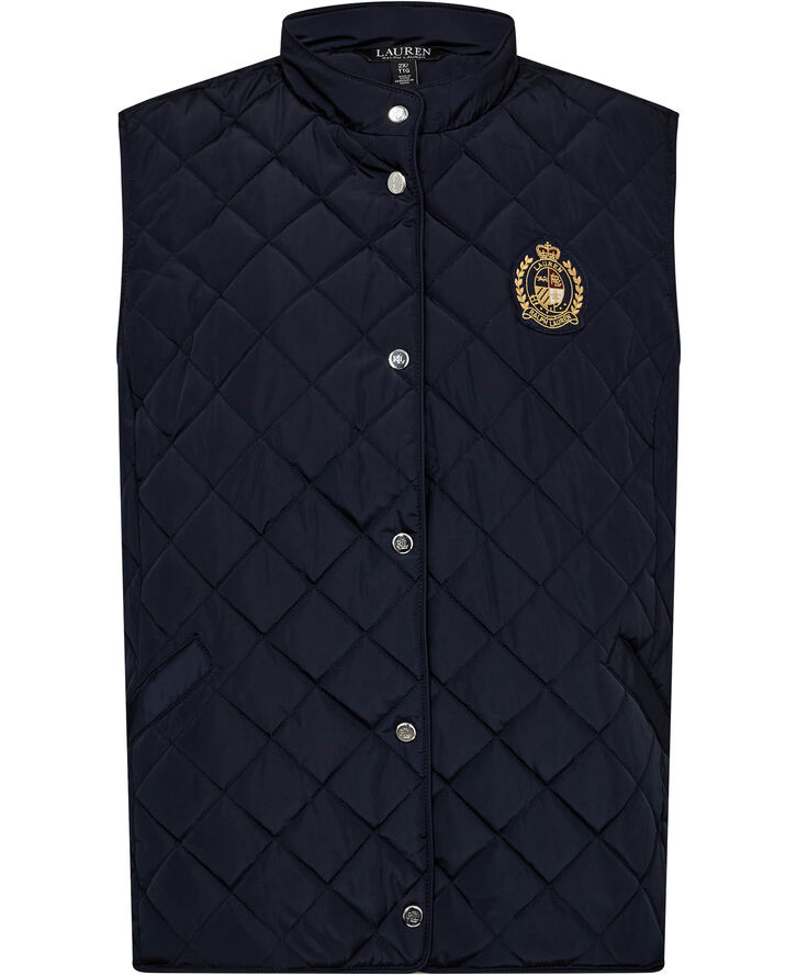 Crest-Patch Quilted Mockneck Vest