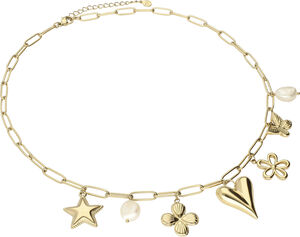 Necklace pink beads multi charms