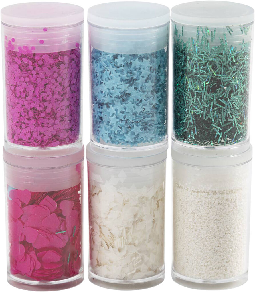 Bio-glimmer & Pailletter, pastelfarver, 6x7ml.