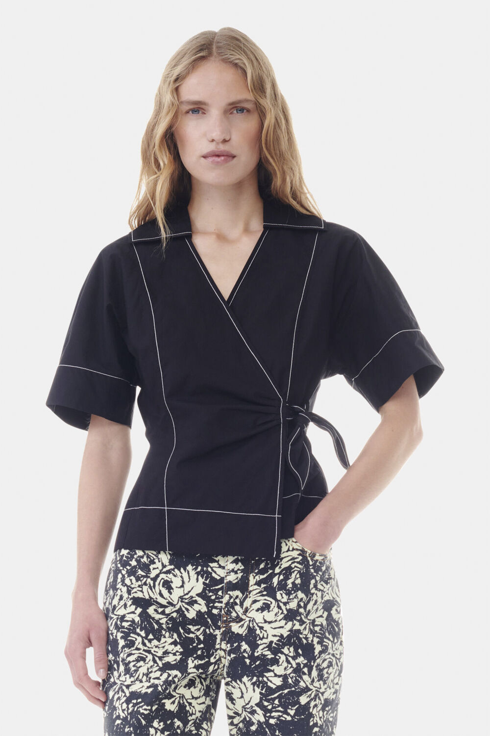 Cotton Poplin Wrap Blouse