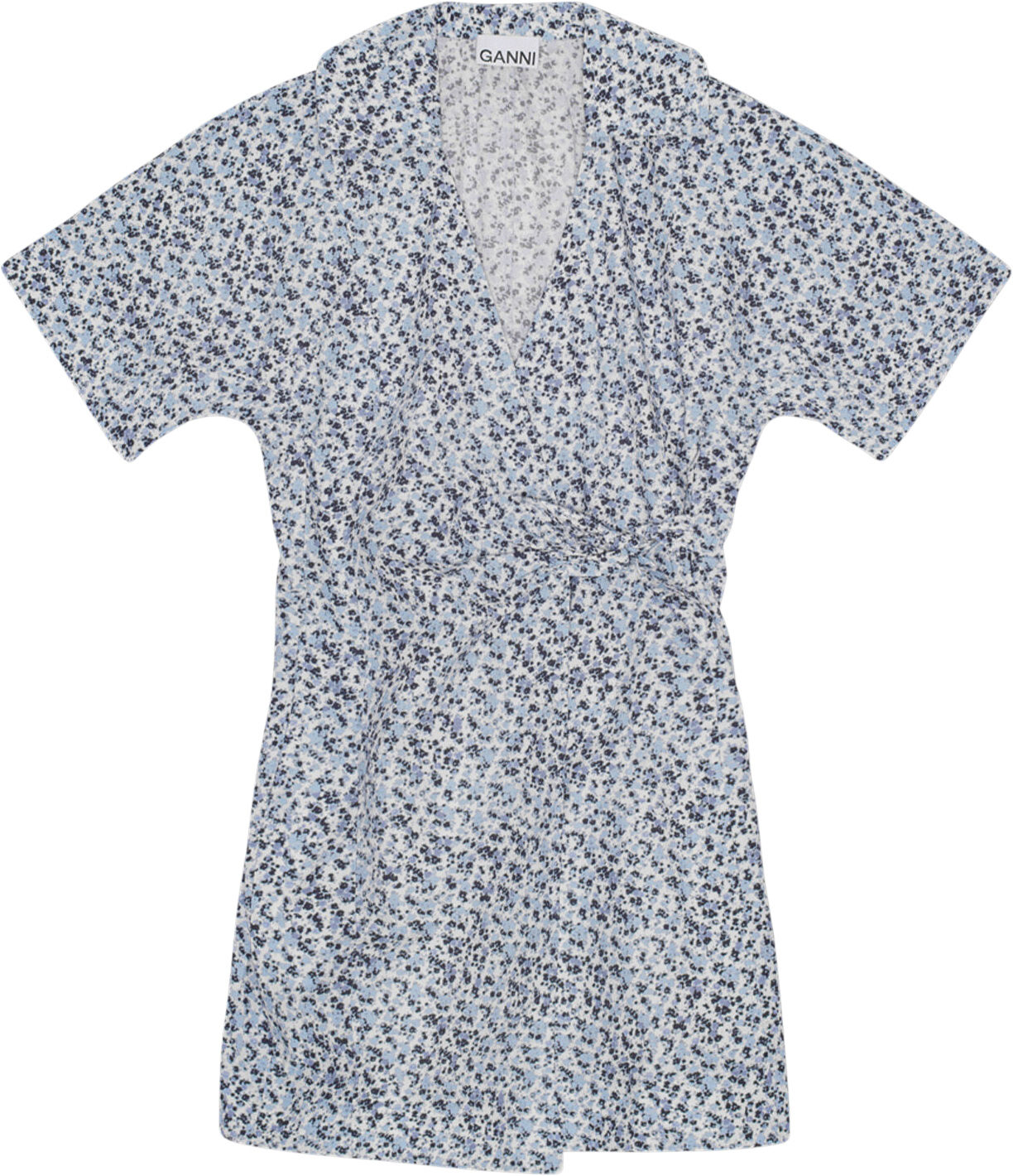 Printed Cotton Wrap Mini Dress