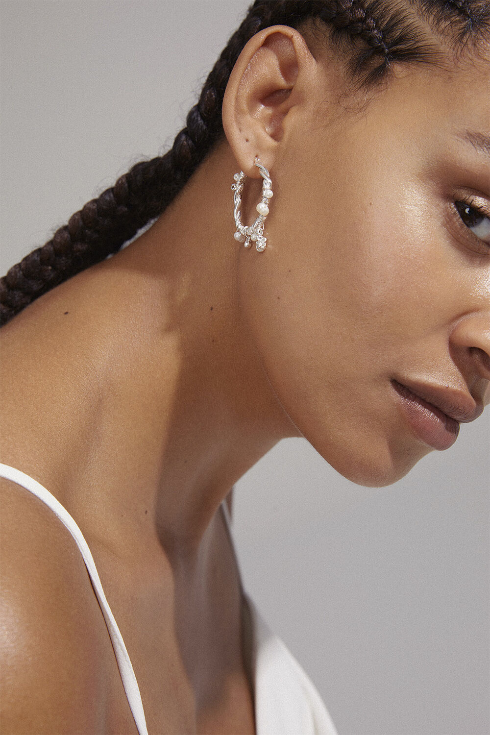 ANA pearl & crystal hoops silver-plated