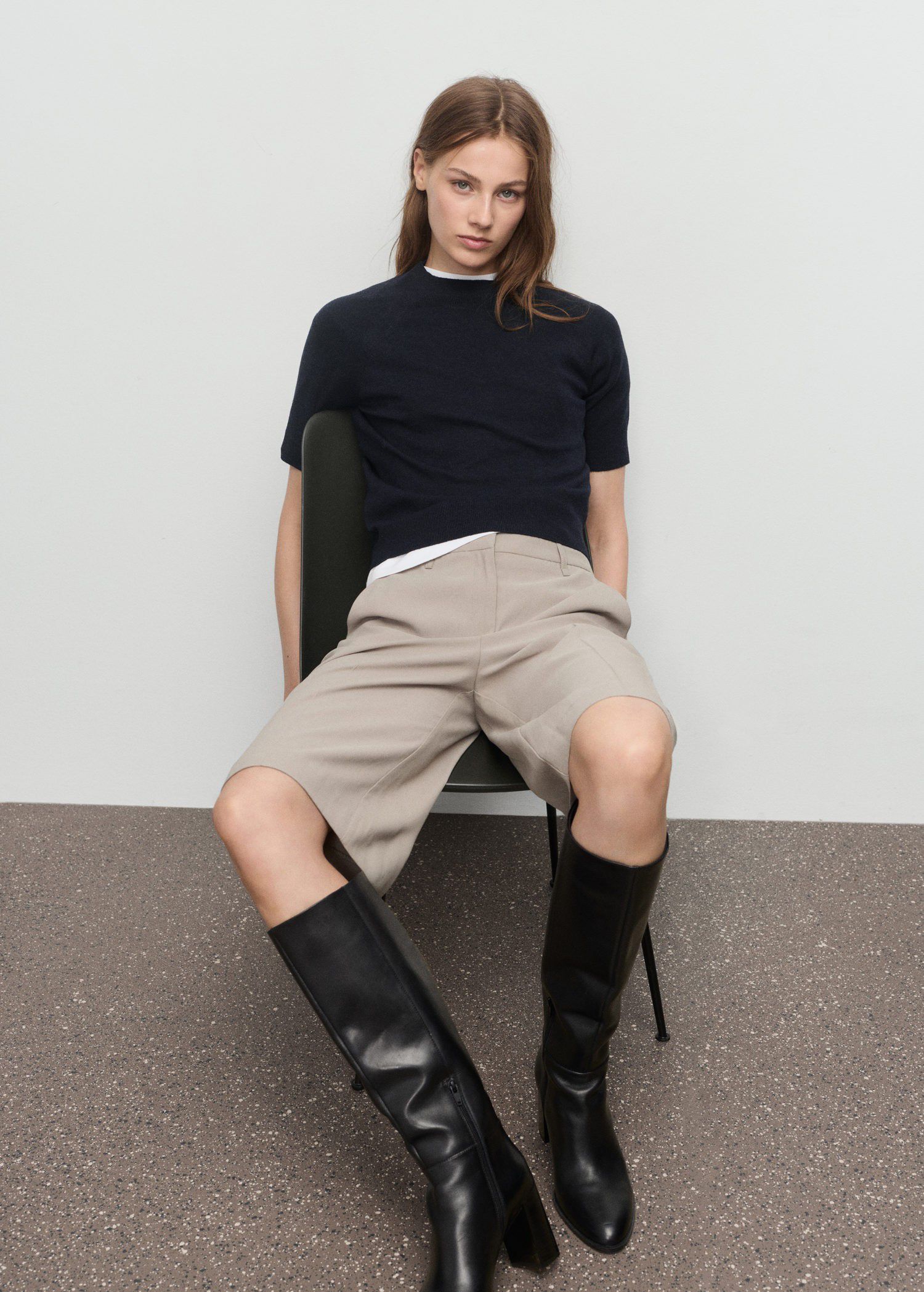 Short-sleeved wool-blend sweater