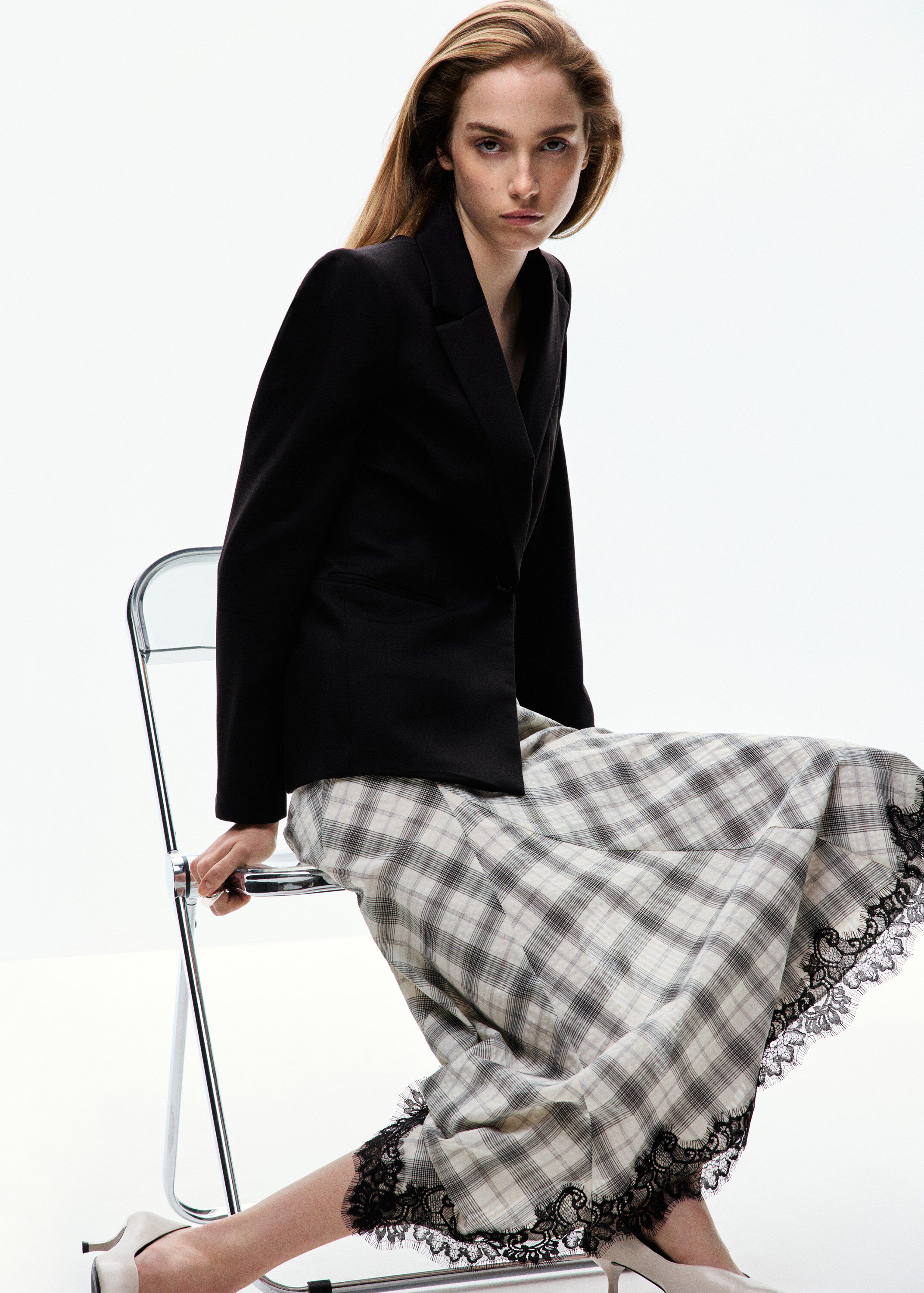 Fluid midi checked skirt
