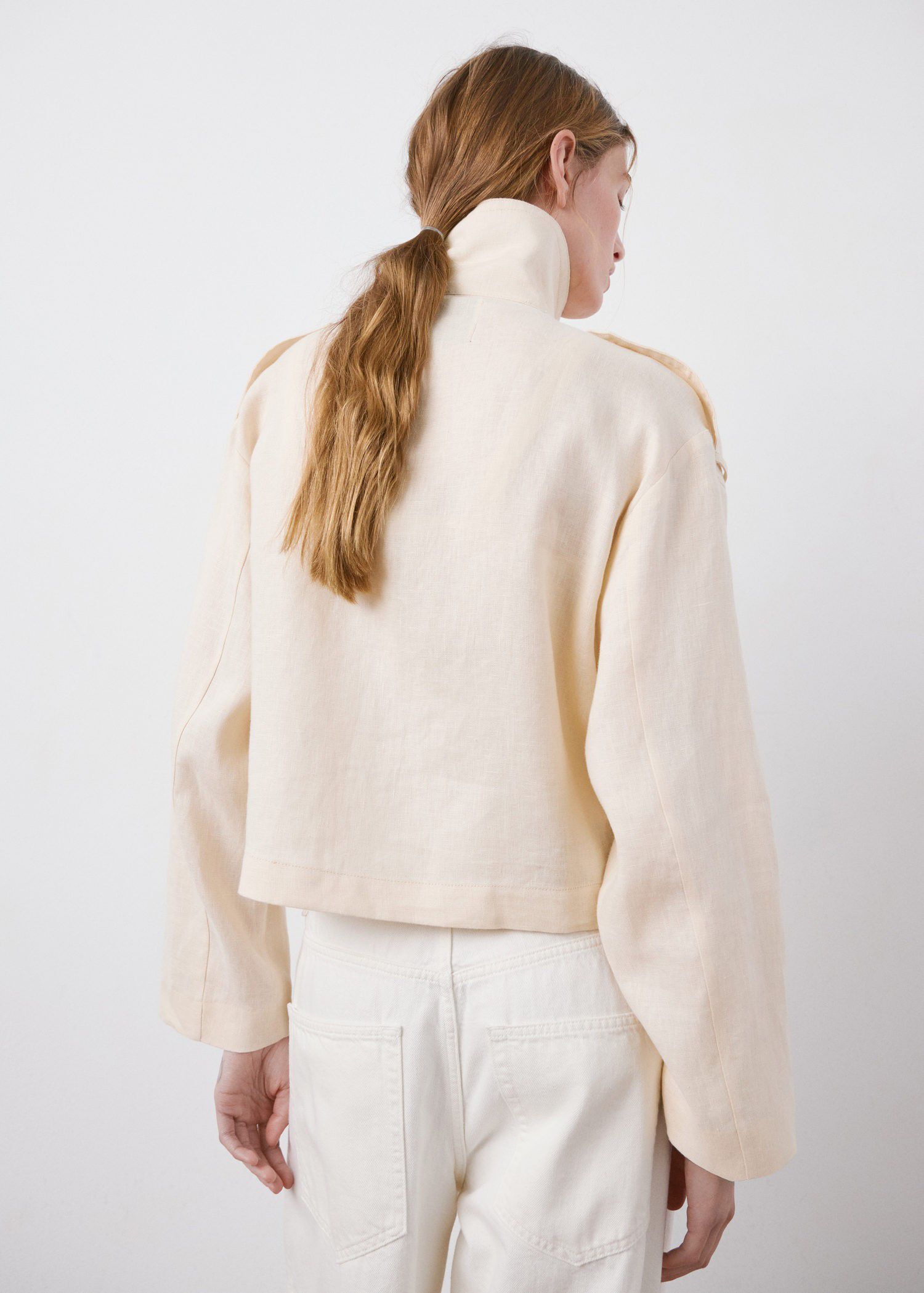 Linen funnel neck trench coat