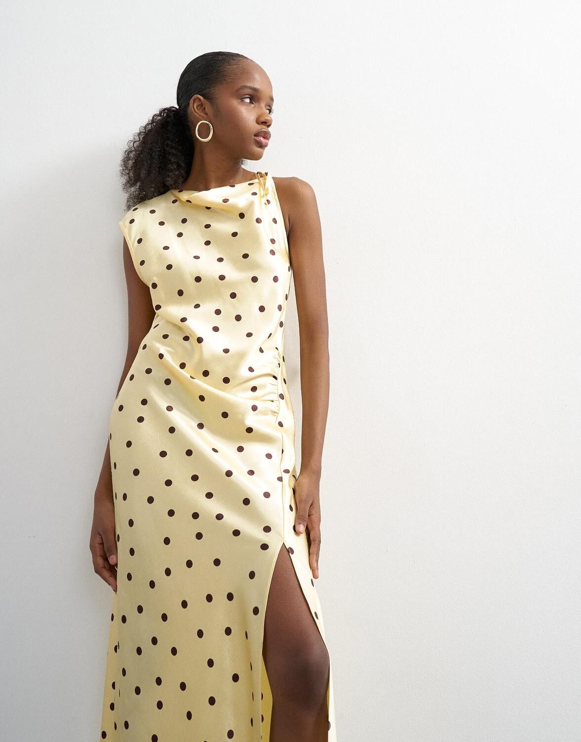 TSCALLA SATIN POLKA DOT MAXI DRESS