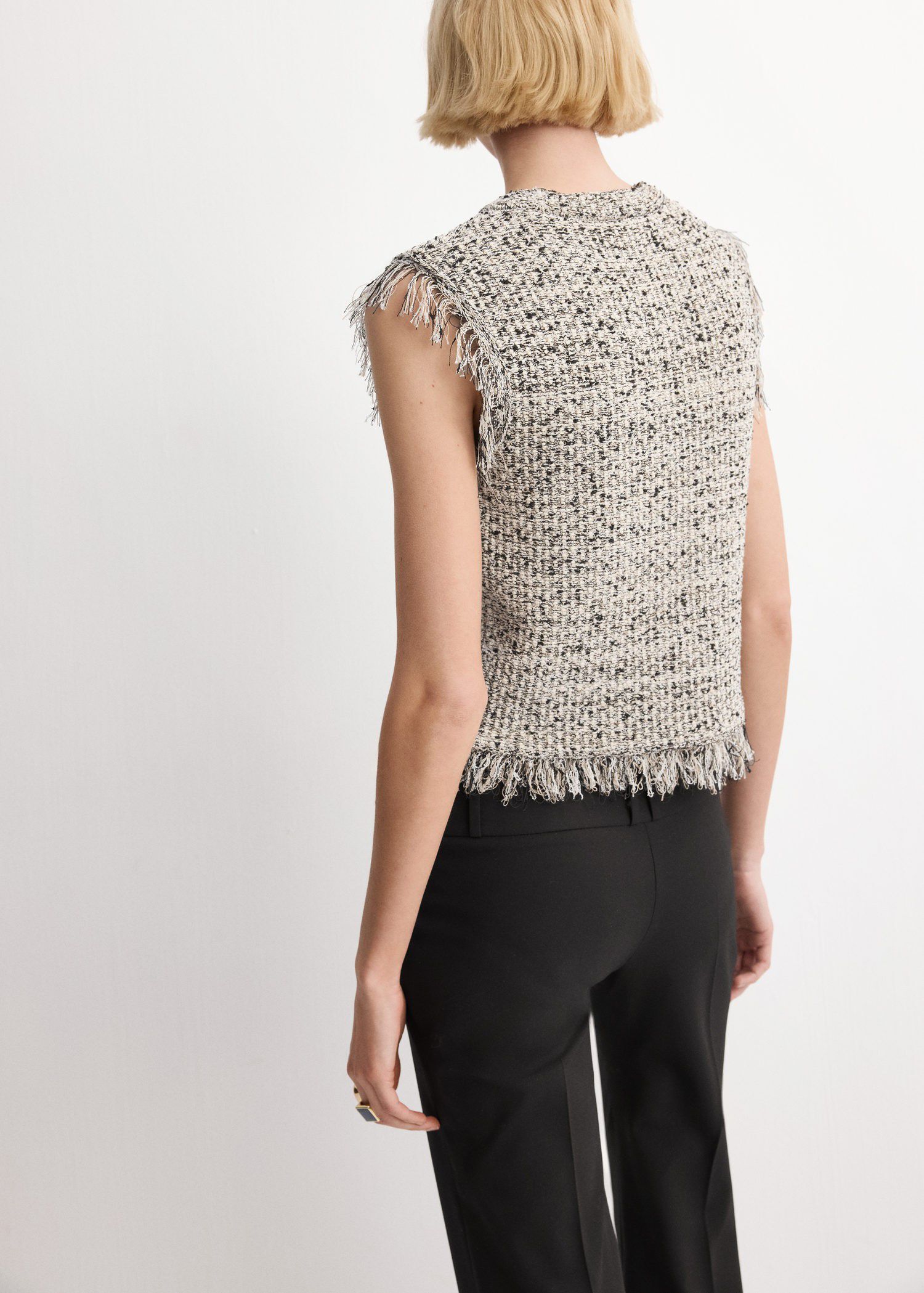 Fringed tweed top