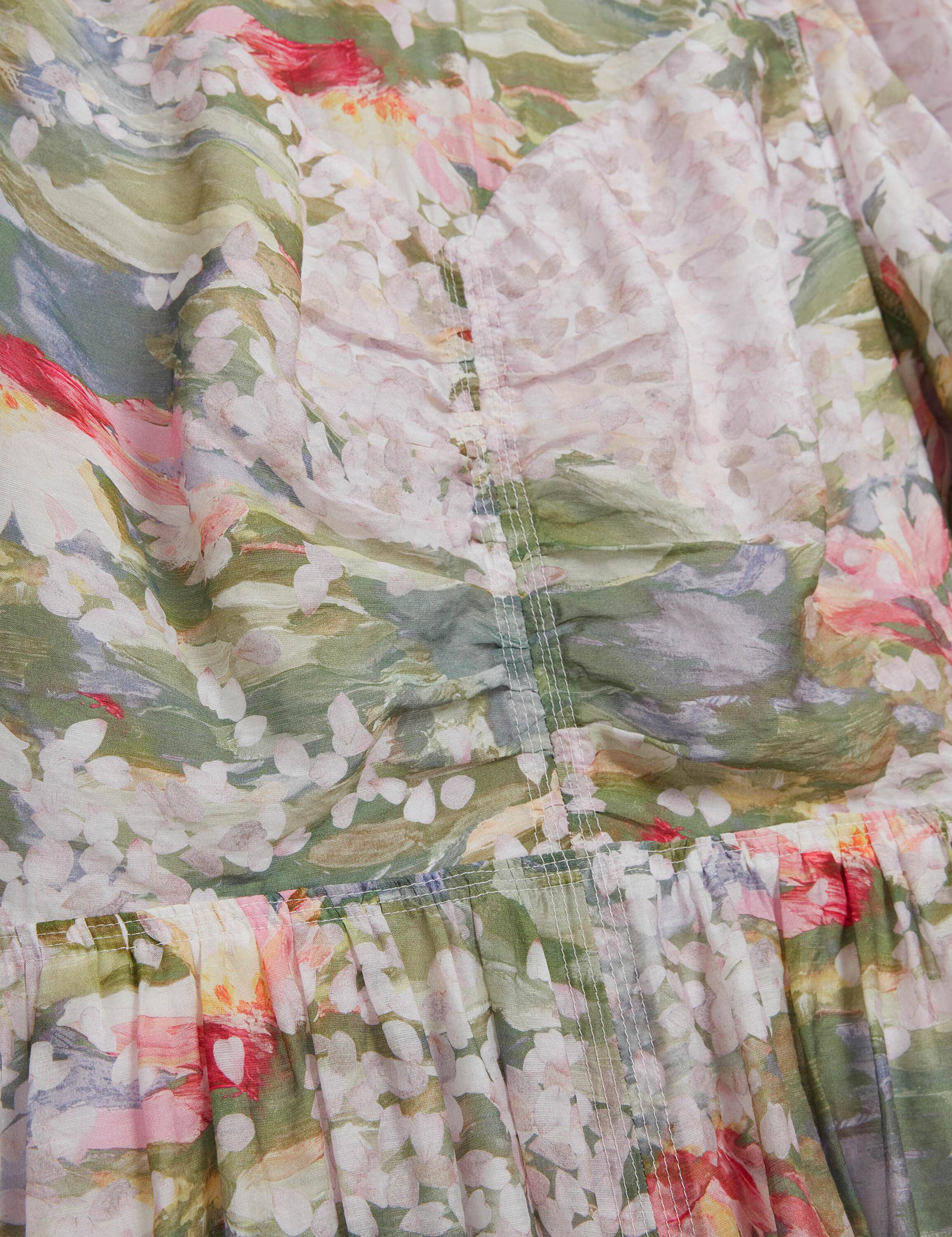 JONOR Puff Sleeve Printed Midi Dres