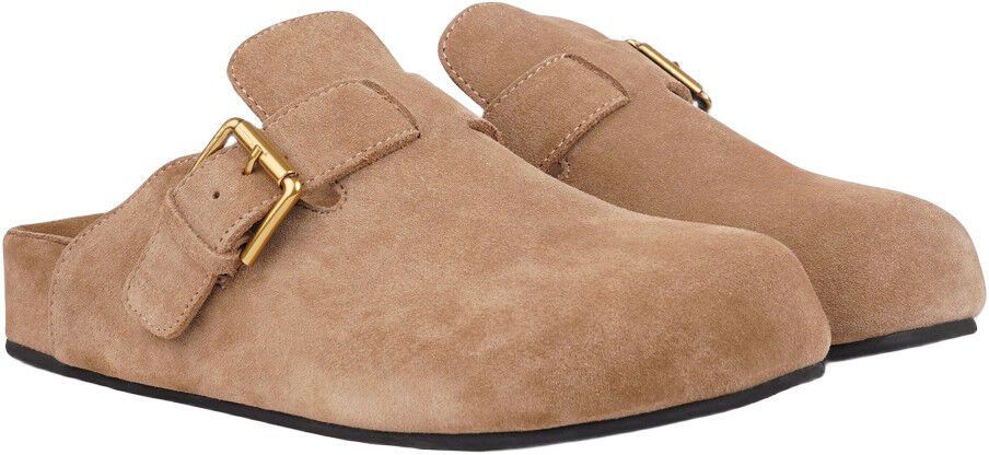KAMAKURA - SILK COW SUEDE MULES WITH BUCKLE