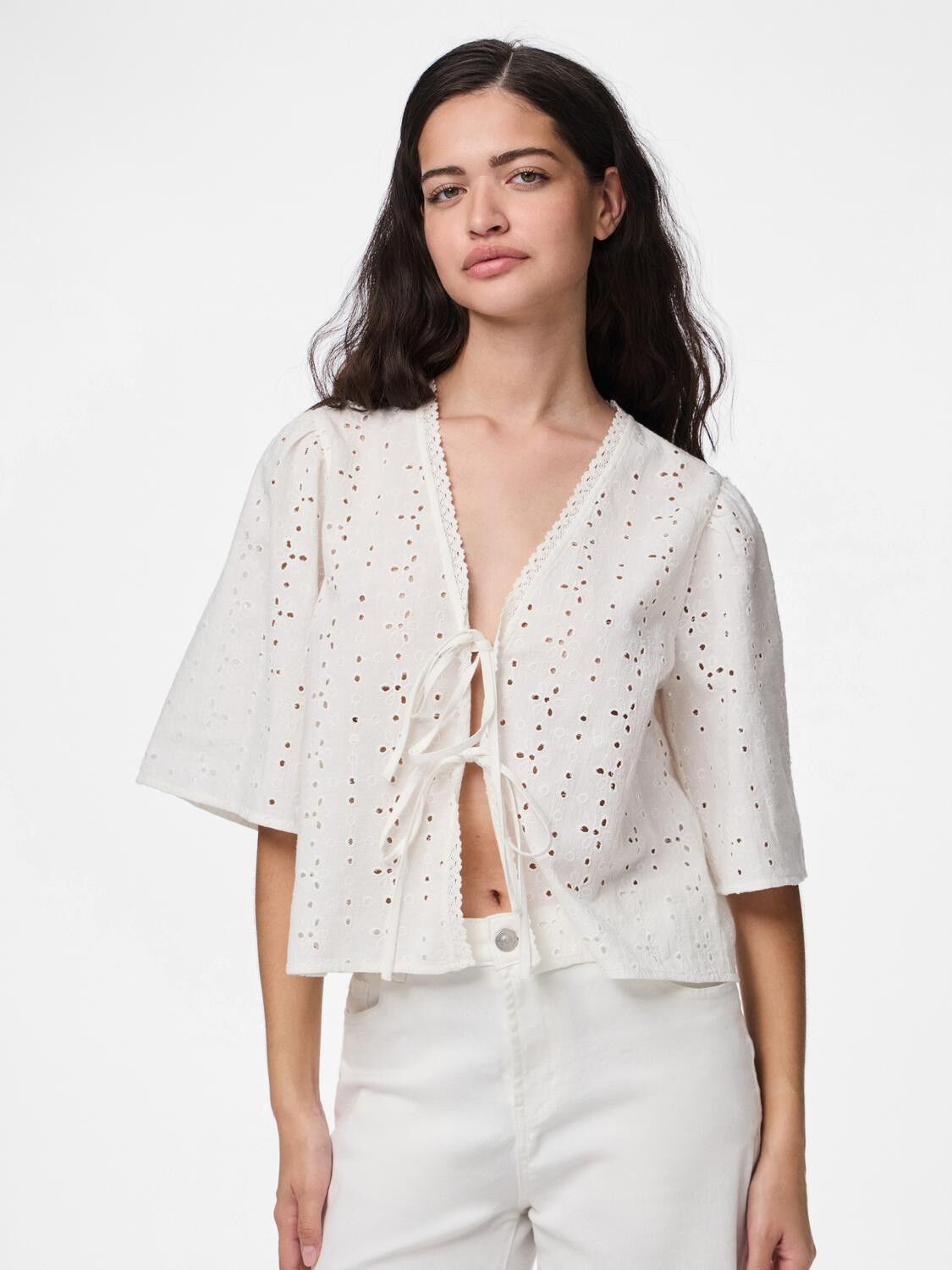 PCTYLA 2/4 V-NECK TIE TOP WVN D2D P