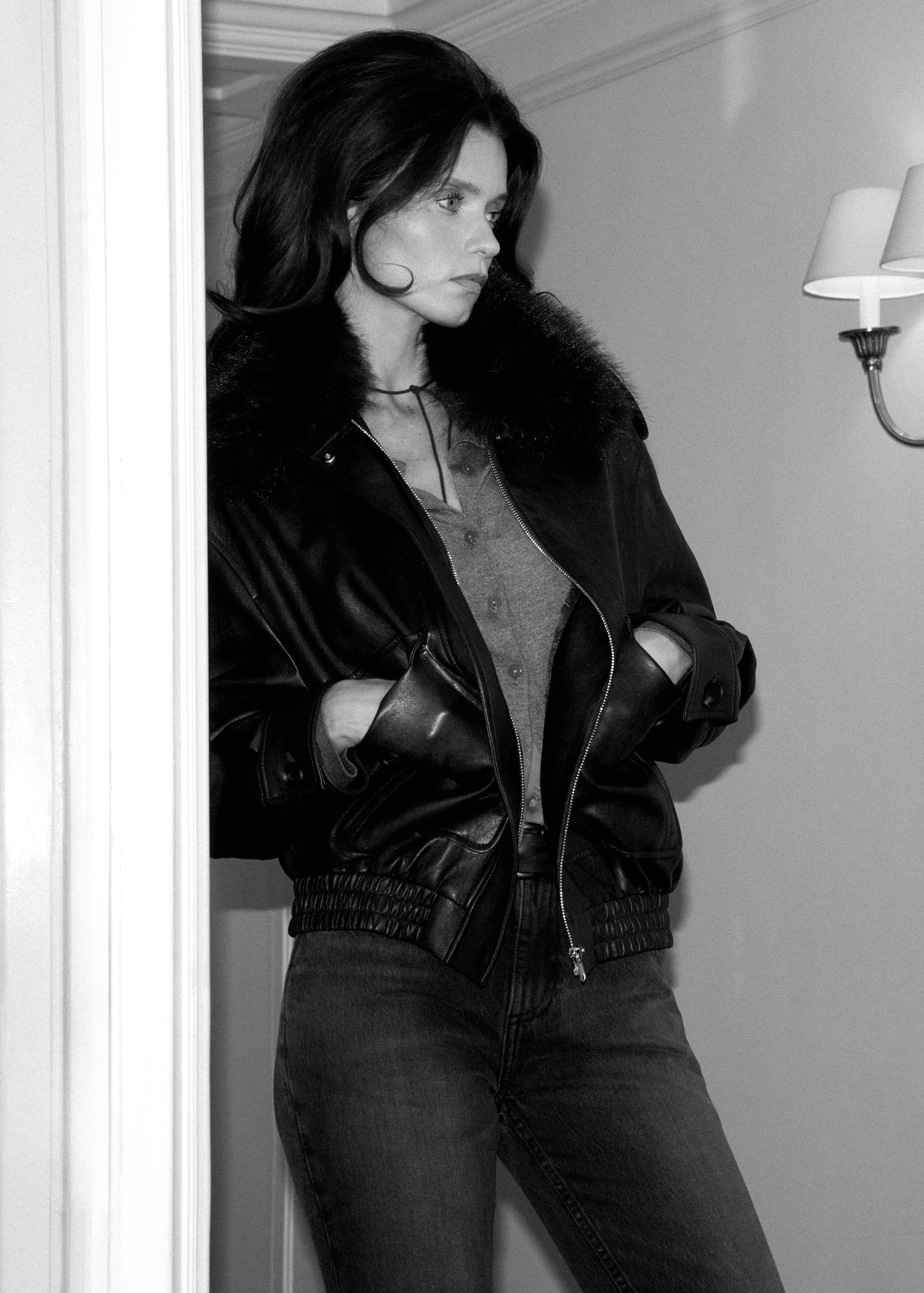 Faux-leather jacket with faux-fur c