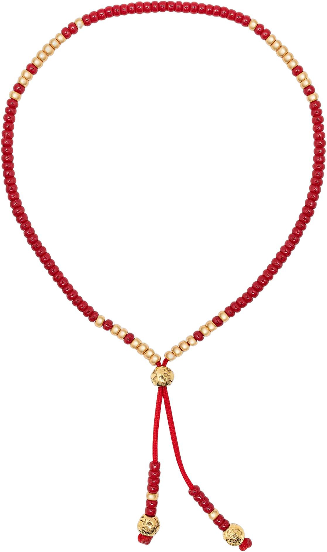 Red Beaded String Bracelet in Gold