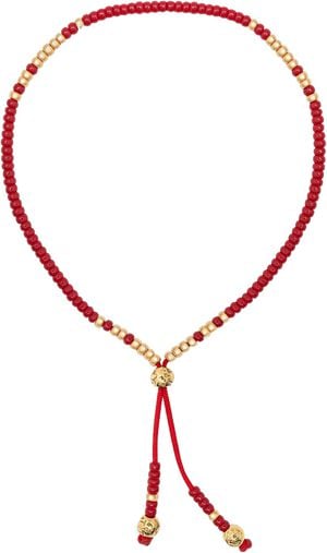 Red Beaded String Bracelet in Gold