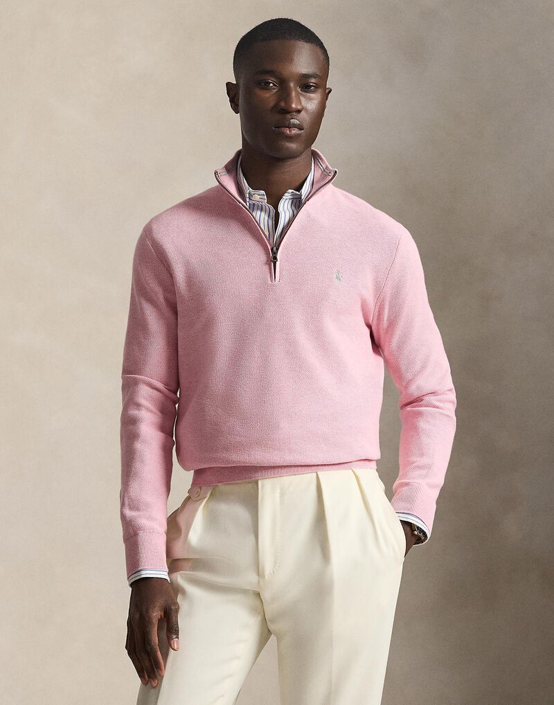 Mesh-Knit Cotton Quarter-Zip Sweater