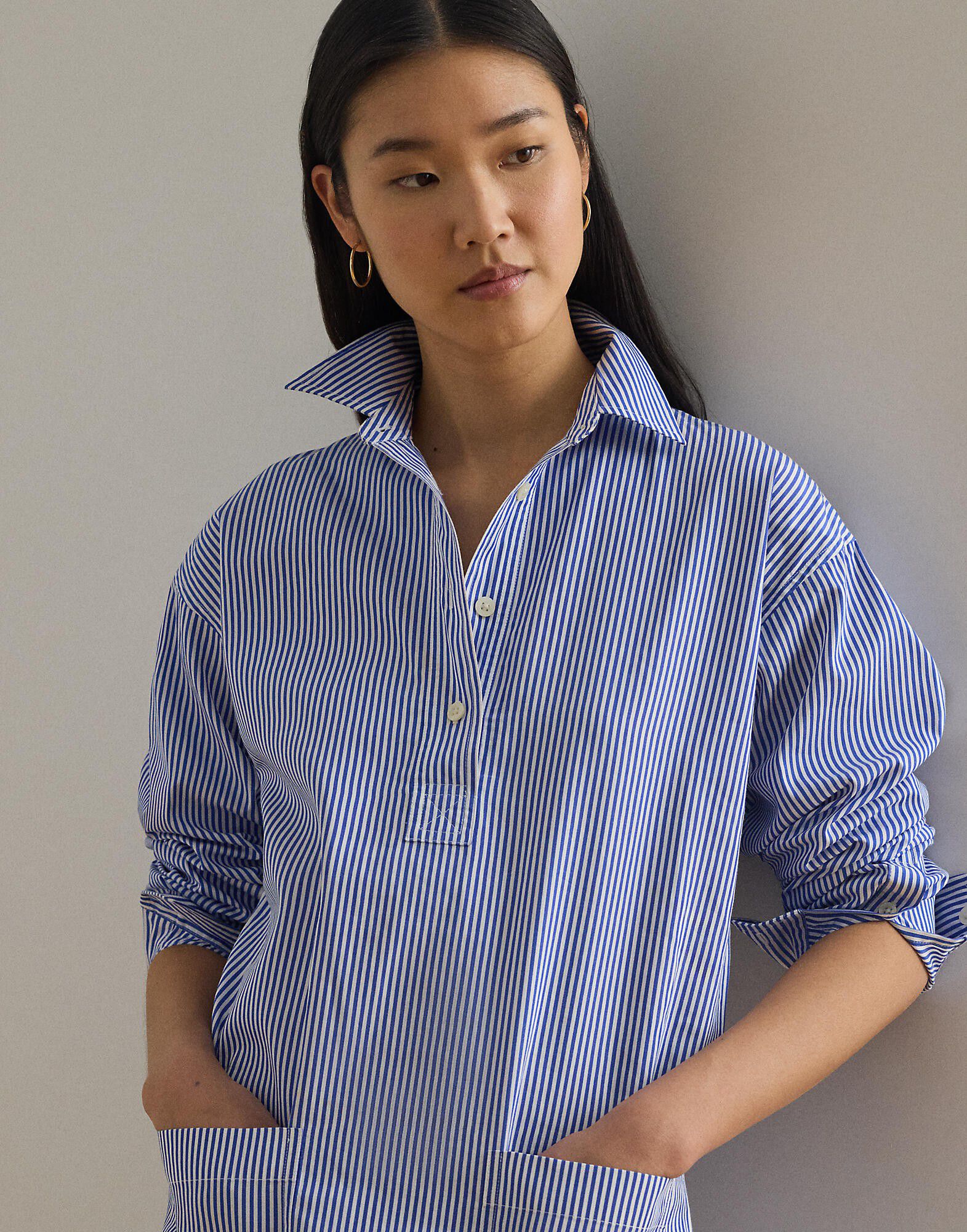 Striped Cotton Broadcloth Shirtdress