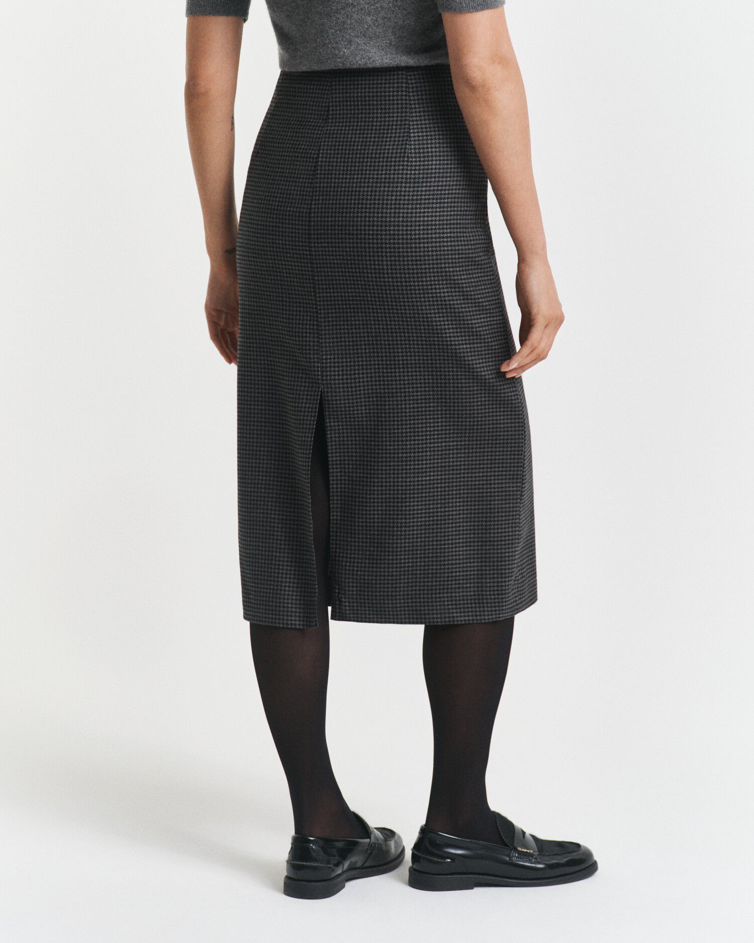 MIDI CHECKED WOOL PENCIL SKIRT