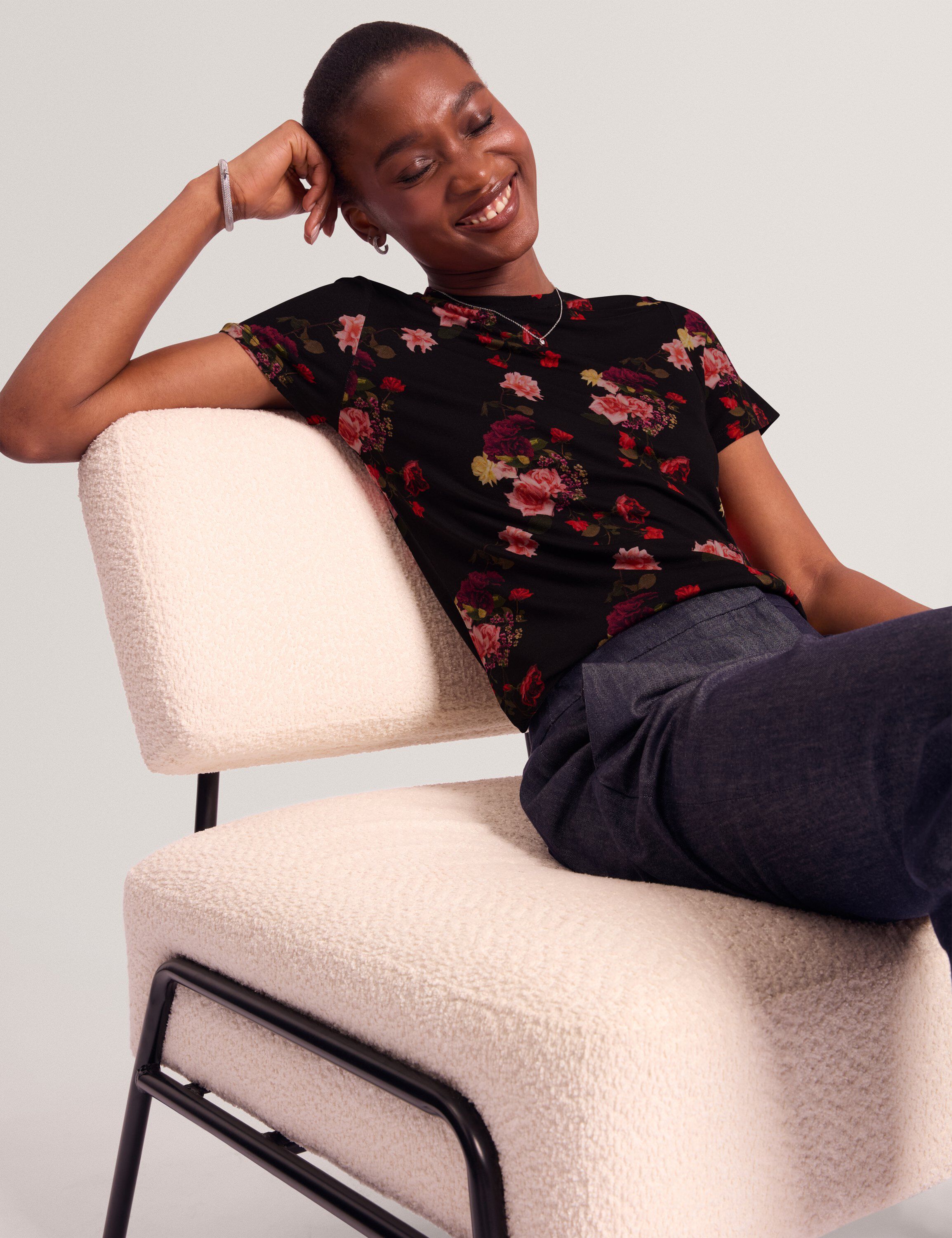 MYLI Floral Printed Fitted Tee With