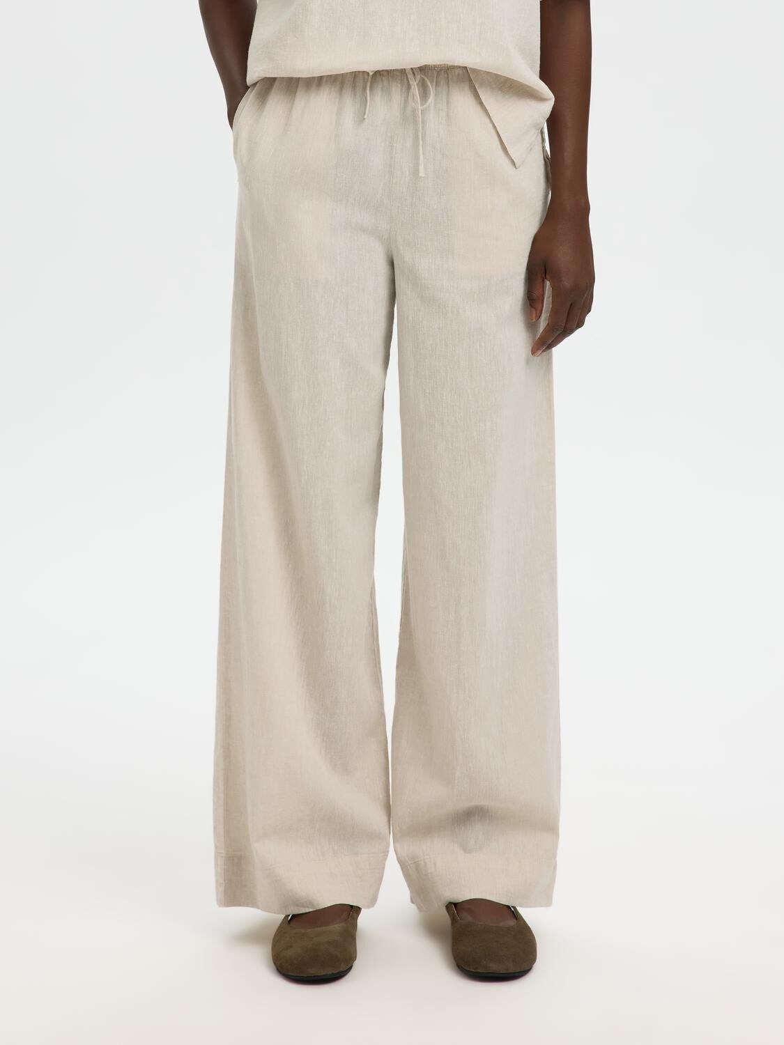 SLFLUISA MW WIDE LINEN BLEND PANT N