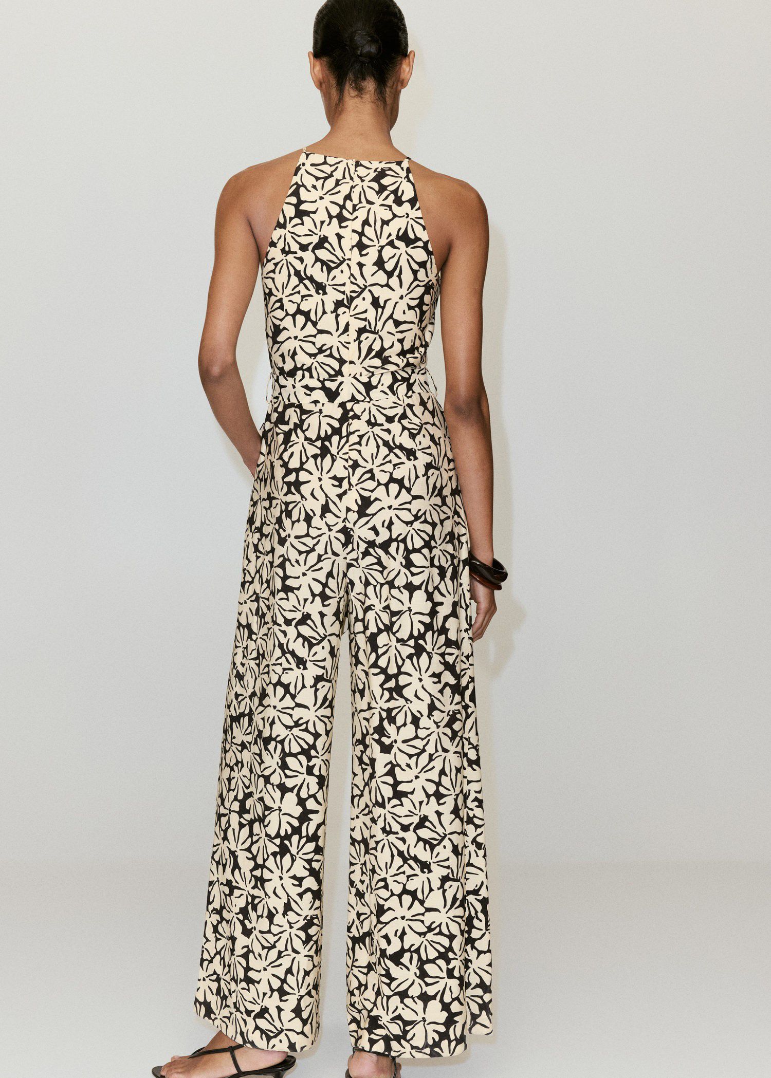 Floral print jumpsuit with belt