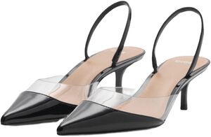 Heeled shoes with vinyl panel