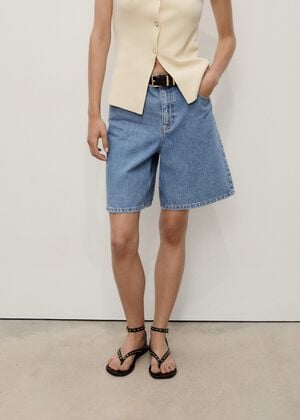 High-waist straight denim shorts