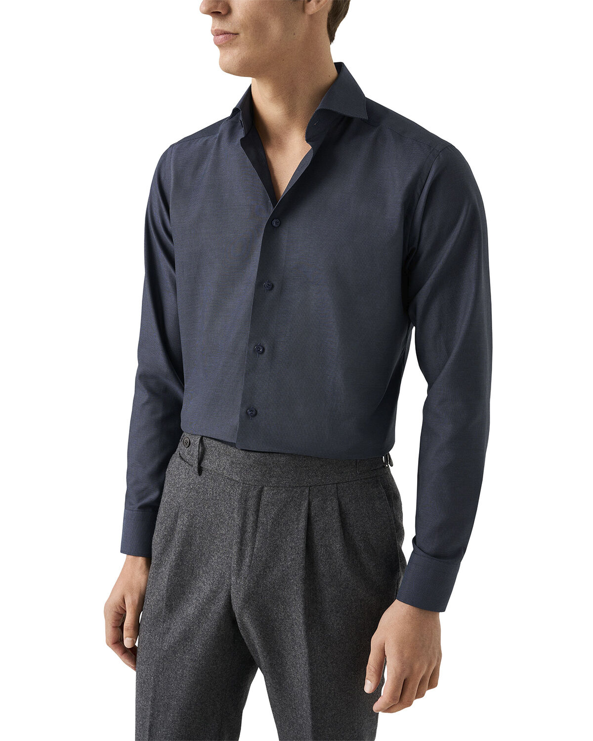 Contemporary Fit Navy Blue Semi Solid Signature Dobby Shirt