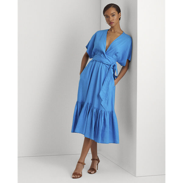 Belted Linen Wrap-Style Dress