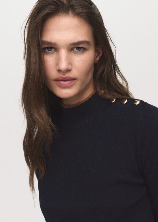 Perkins-neck sweater with button