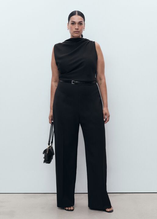 Long jumpsuit with draped neck and