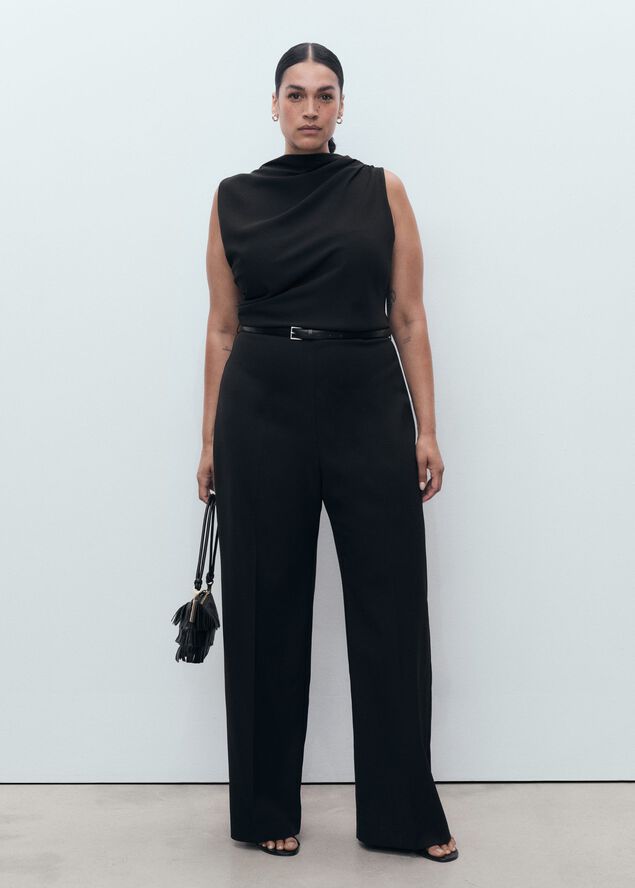Long jumpsuit with draped neck and