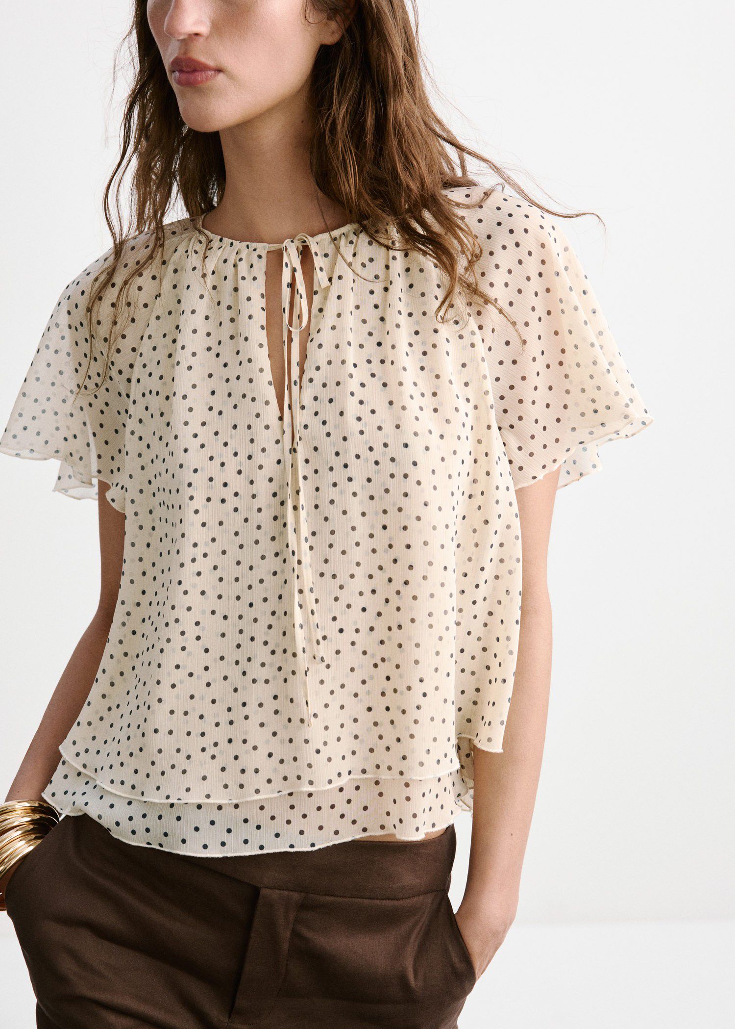 Bow polka-dot blouse