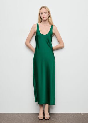 Satin dress with a low-cut neckline