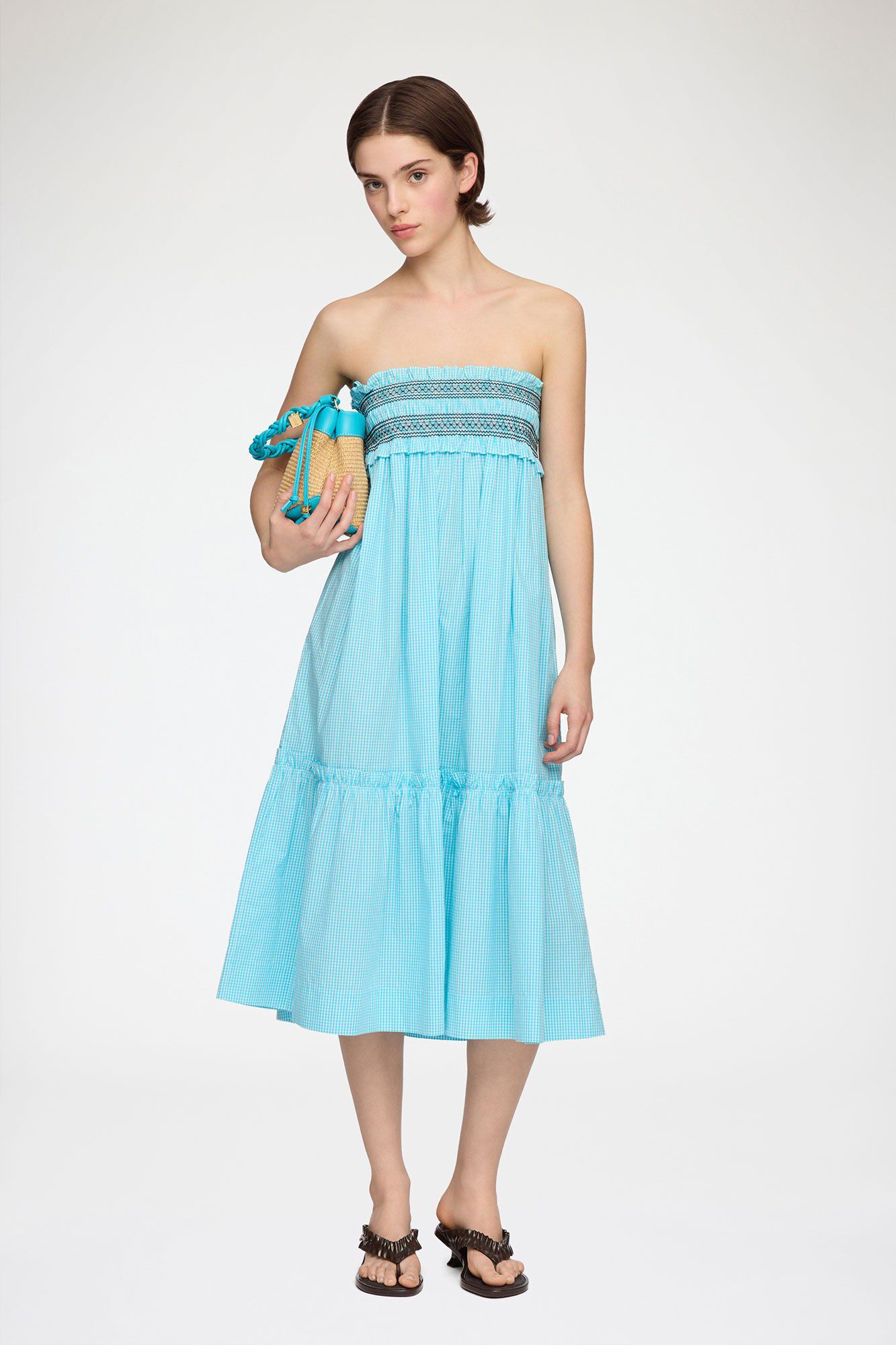 Check Cotton Smocked Waist Long Ski