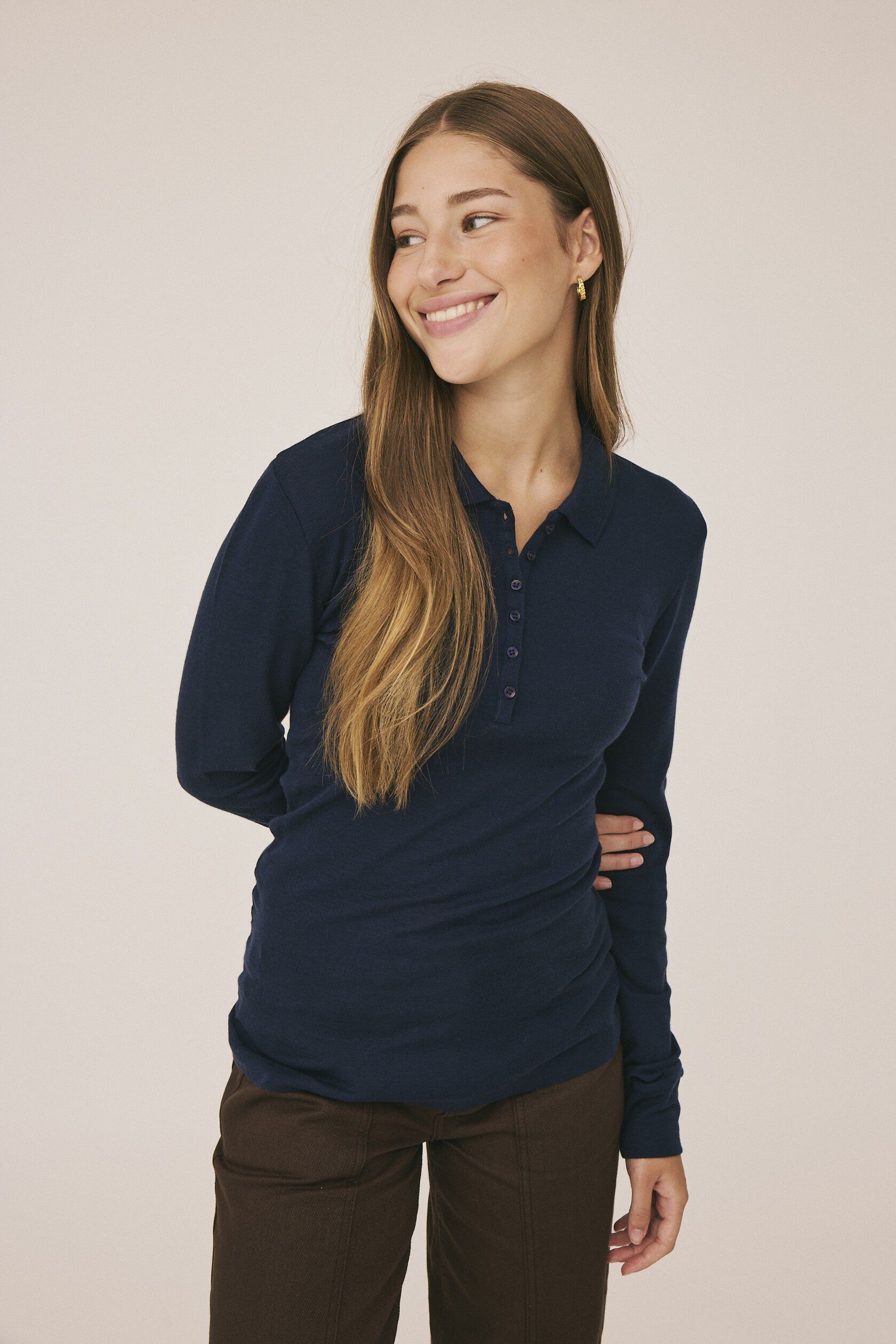 Cilla 12 Lang&aelig;rmede polo strik - 100% Merino uld RWS