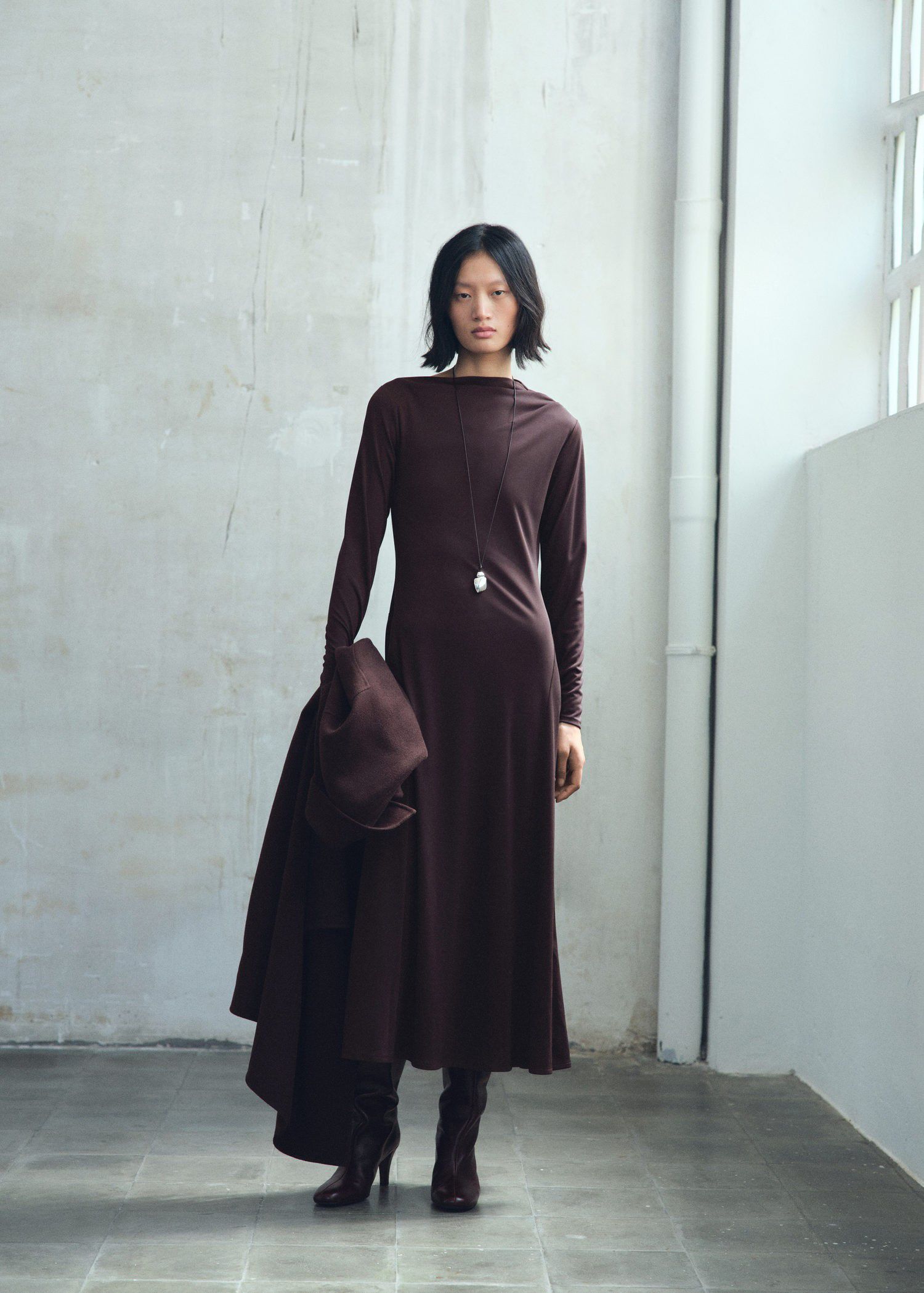 A-line dress with asymmetrical neck