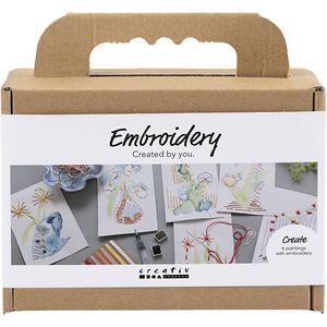 Mini DIY Kit Broderi, Malerier med broderi, ass. Farver