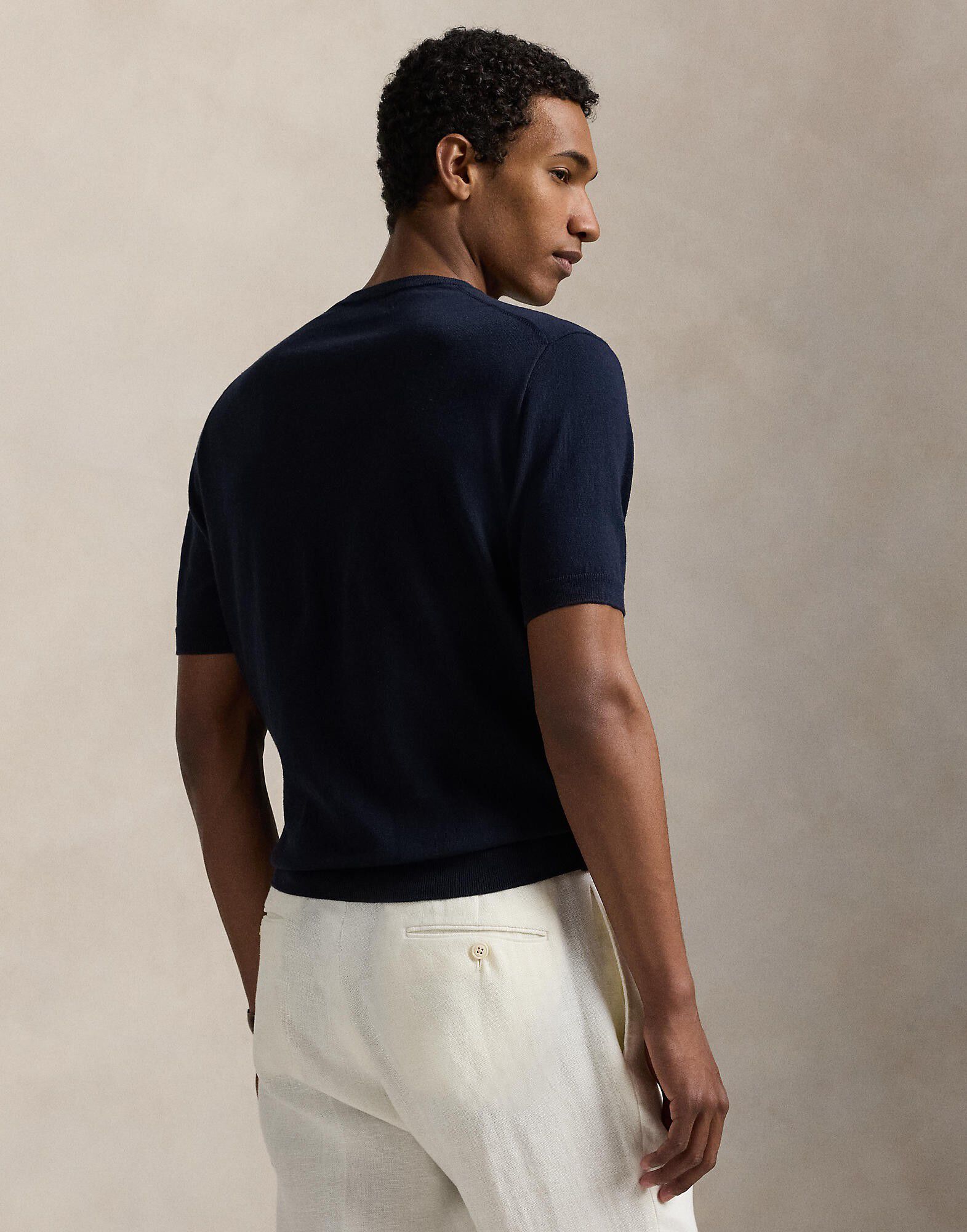 Cotton Crewneck Short-Sleeve Sweater