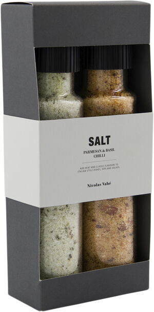 Gaveæske, Nicolas Vahé Parmesan & Basil salt & Chilli salt