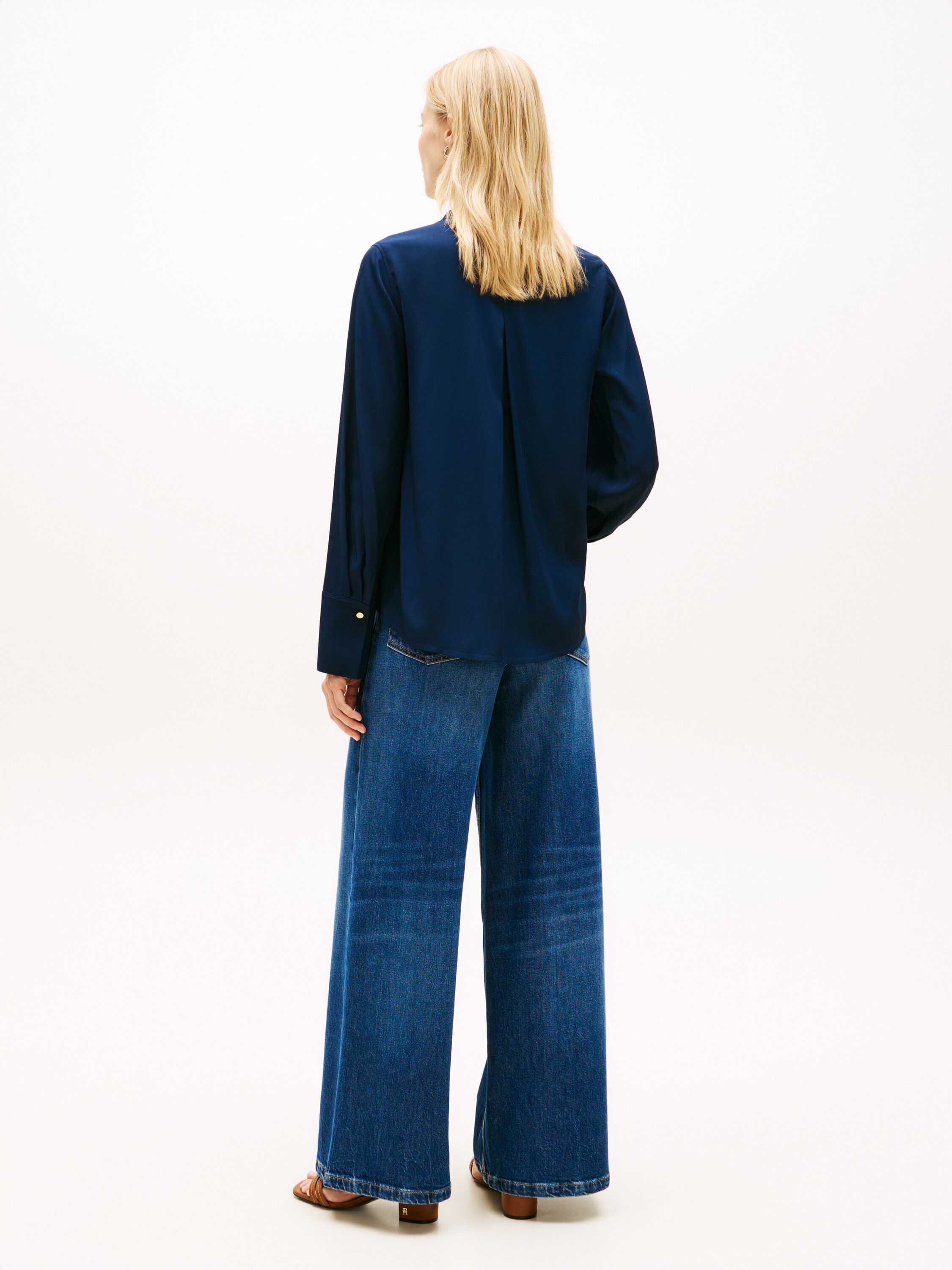 VIS TWILL V NECK BLOUSE LS