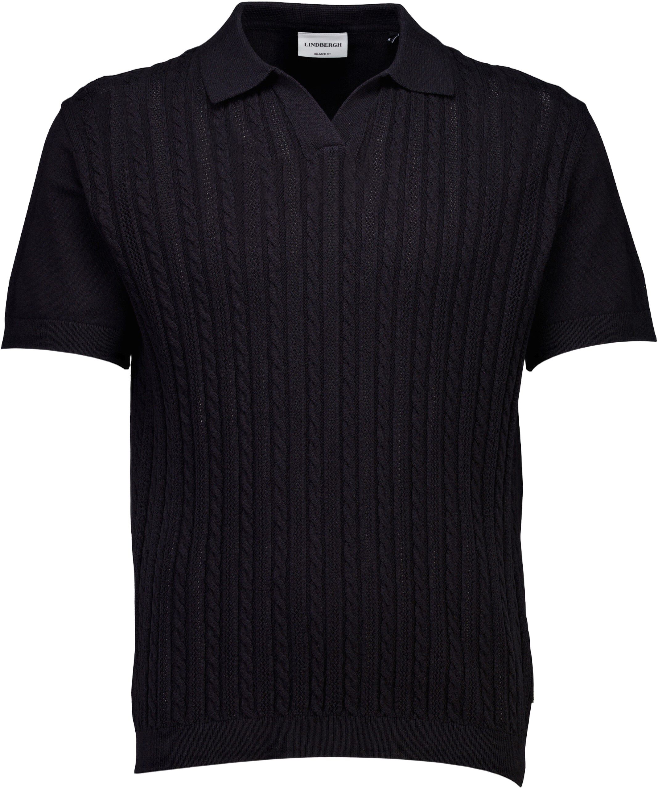 Knitted S/S cable v-neck polo