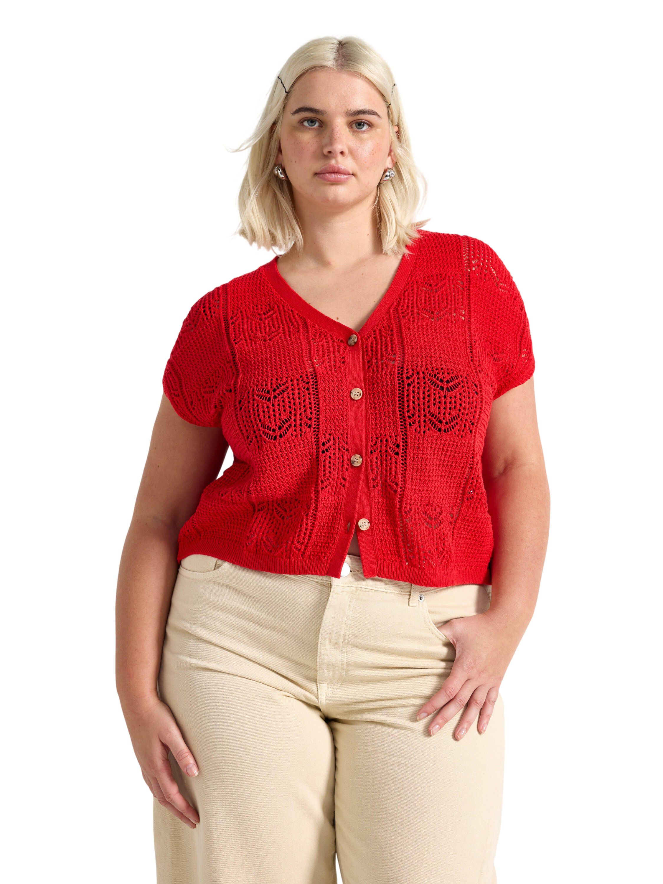 Pattern-knitted sleeveless cardigan