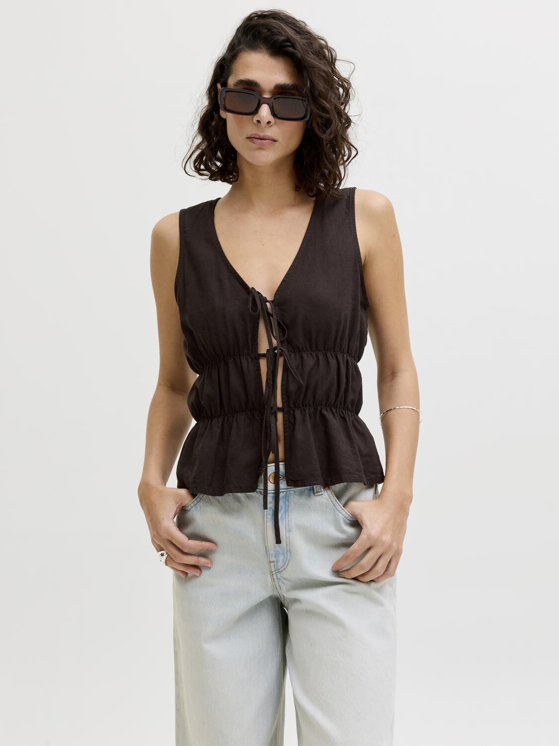 JXALMIRA LINEN BLEND TIE SL TOP WVN