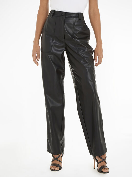 High rise straight fit leather pants