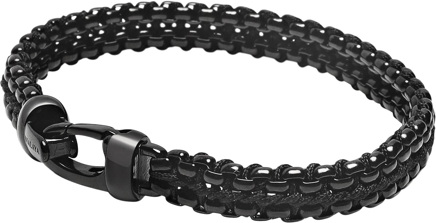 Men's Black Woven 8mm Box Chain Bracelet in Gold