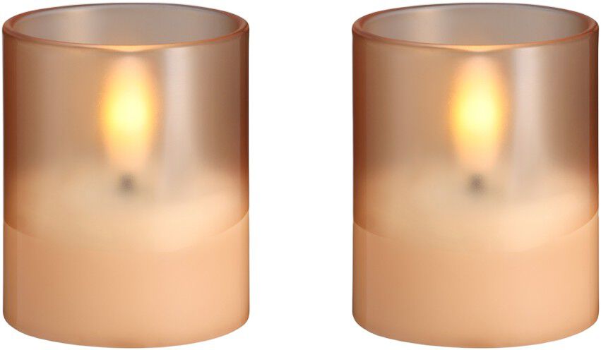 Moods & More - LED glass candle, Hurricane, Champagne, 2-pac
