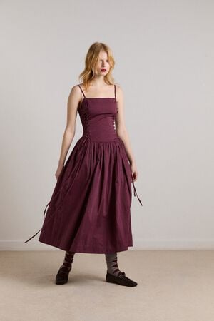 ANGELINA COTTON SATIN DRESS - FIG