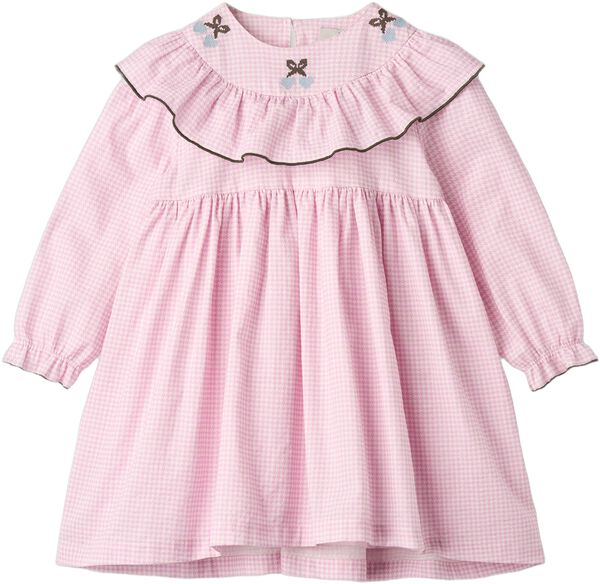 HOUNDSTOOTH FRILL DRESS W. EMBROIDERY