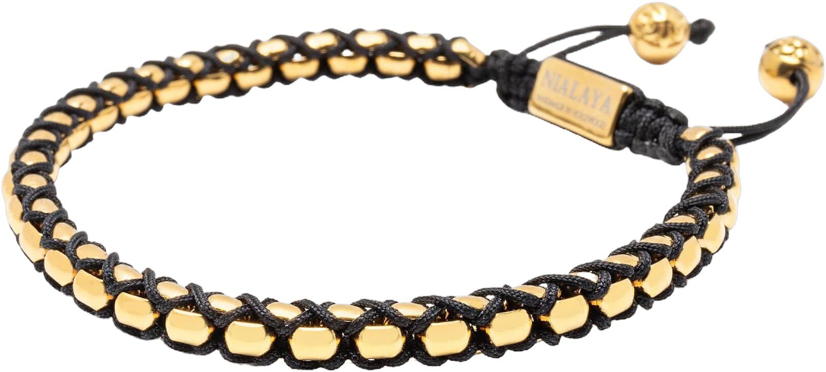 Black String Box Chain Bracelet in Gold